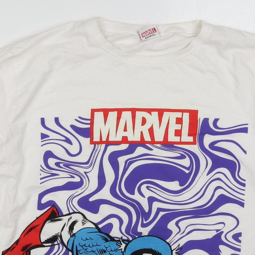 Primark Mens White  Cotton  T-Shirt Size L Crew Neck  - Marvel Captain America