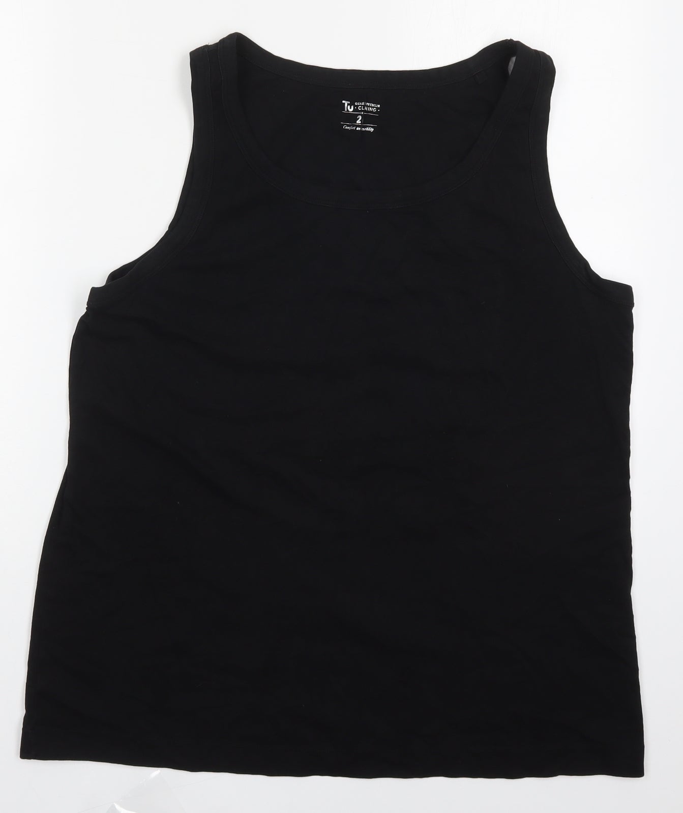 TU Womens Black  Cotton Basic Tank Size 26 Round Neck