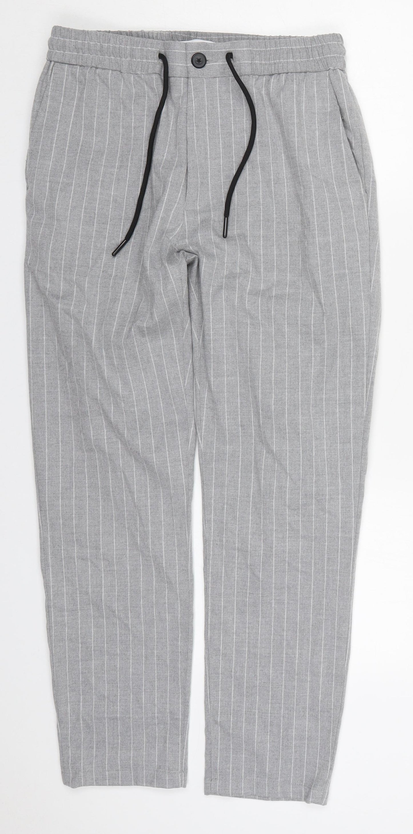 Topman Mens Grey Striped Polyester Trousers  Size 32 L27 in Regular Button