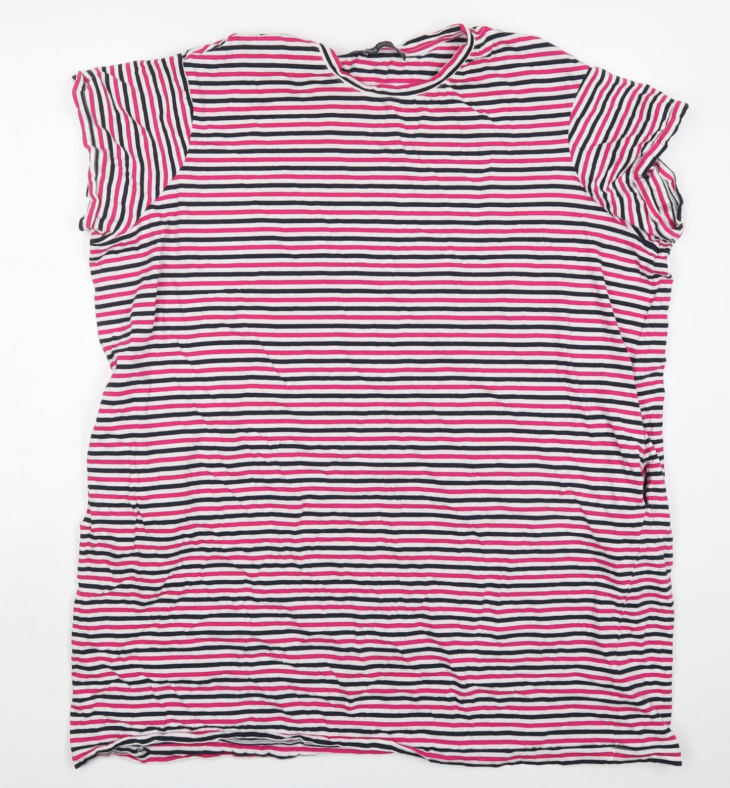 Marks and Spencer Womens Pink Striped Cotton T-Shirt Dress  Size 24  Round Neck Pullover