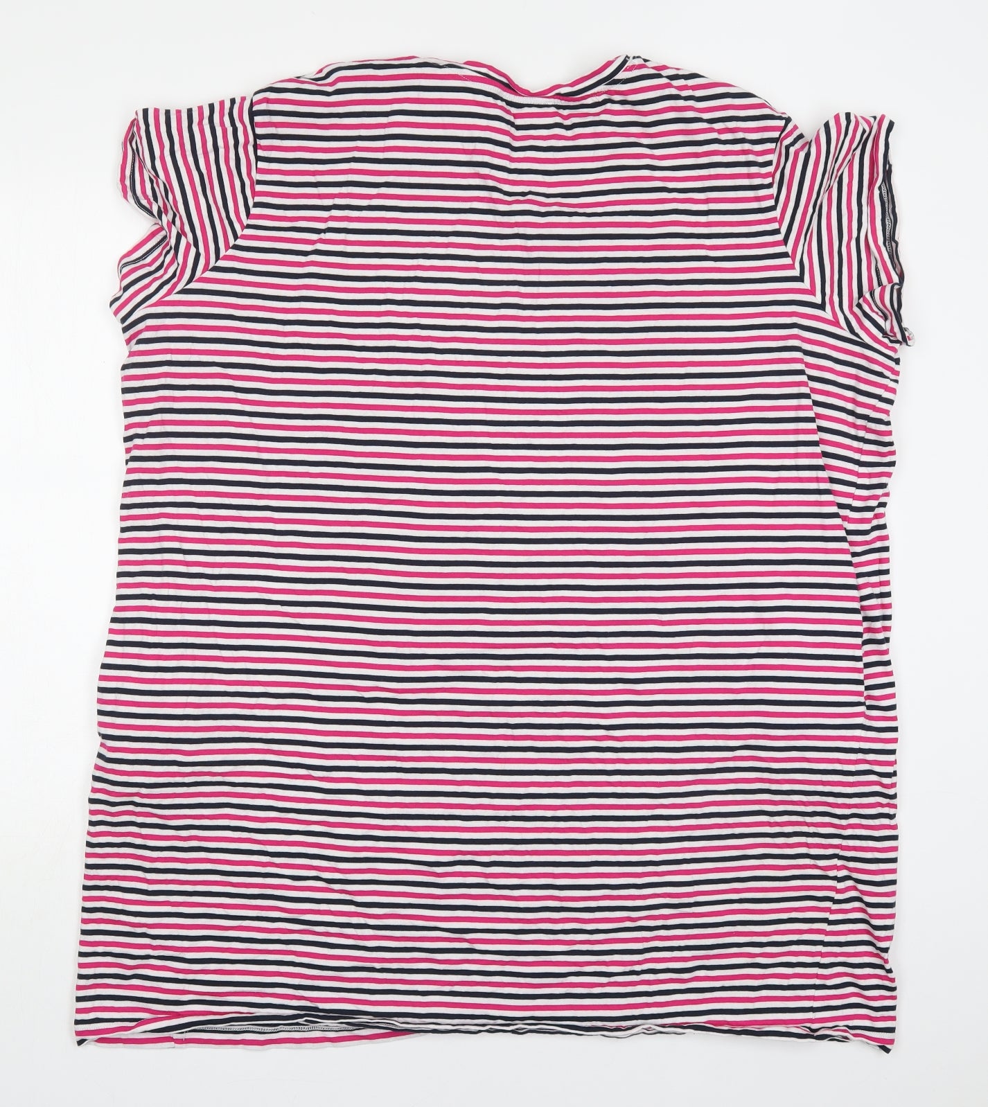 Marks and Spencer Womens Pink Striped Cotton T-Shirt Dress  Size 24  Round Neck Pullover