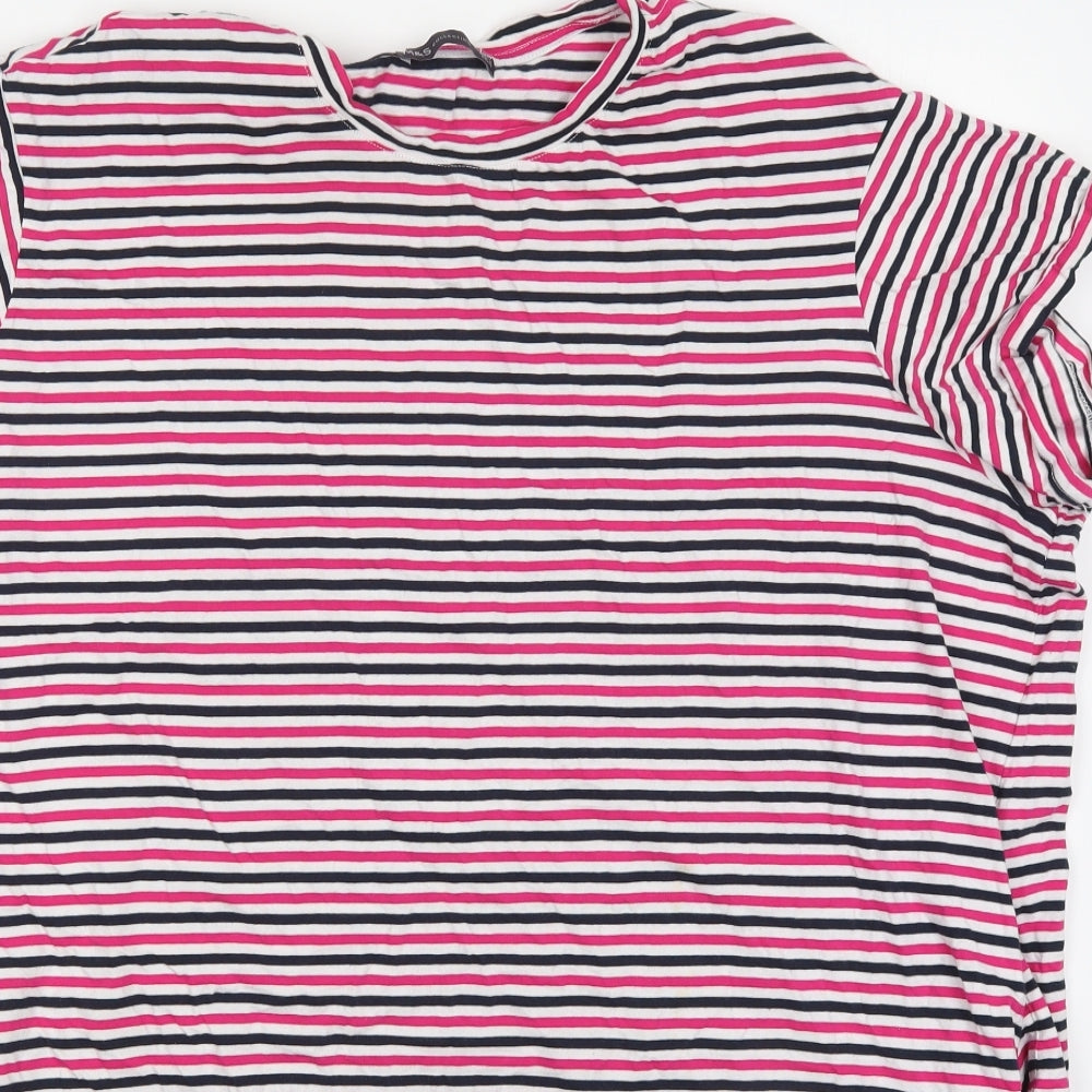 Marks and Spencer Womens Pink Striped Cotton T-Shirt Dress  Size 24  Round Neck Pullover