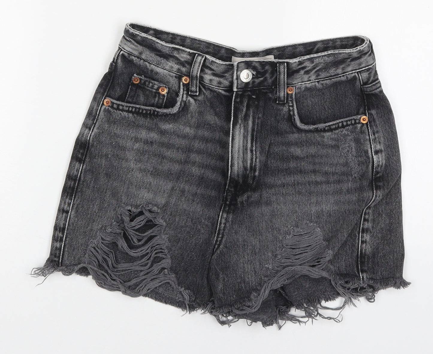 Topshop Womens Grey  Cotton Mom Shorts Size 8  Regular Button - Distressed Look