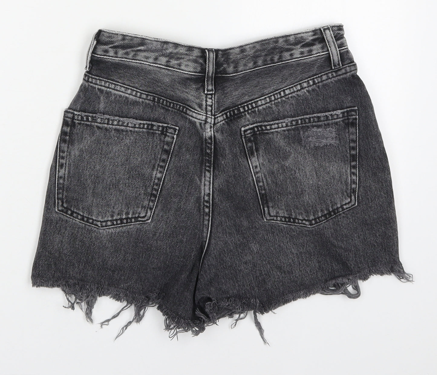 Topshop Womens Grey  Cotton Mom Shorts Size 8  Regular Button - Distressed Look