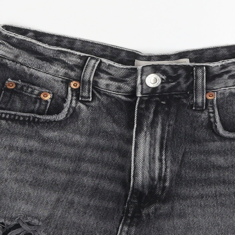 Topshop Womens Grey  Cotton Mom Shorts Size 8  Regular Button - Distressed Look