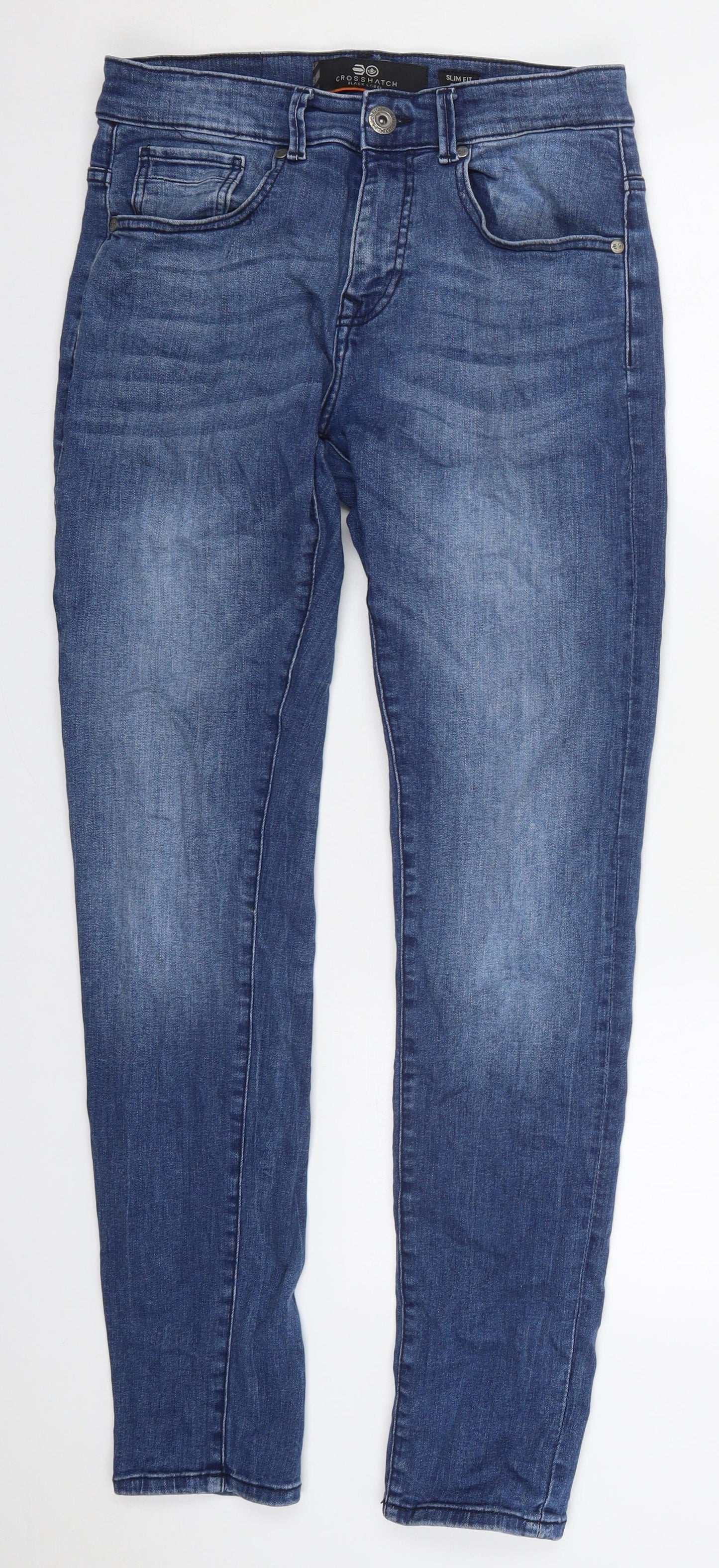 Crosshatch Mens Blue  Cotton Straight Jeans Size 30 L30 in Slim Button