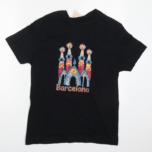 JHK Mens Black  Cotton  T-Shirt Size M Crew Neck  - Barcelona