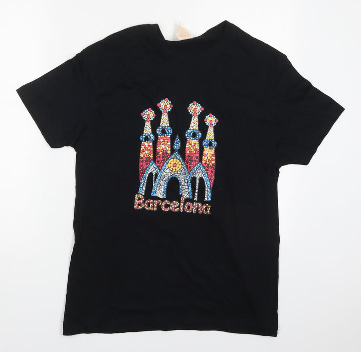 JHK Mens Black Cotton T-Shirt Size M Crew Neck - Barcelona