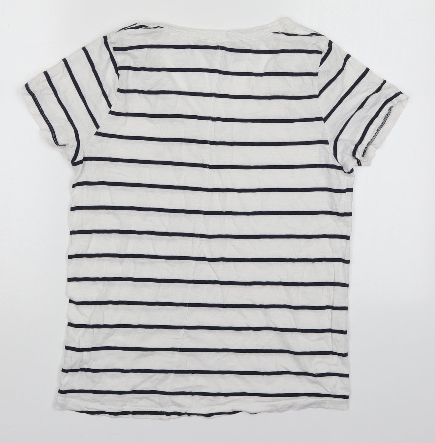 F&F Womens White Striped Cotton Basic T-Shirt Size 6 V-Neck