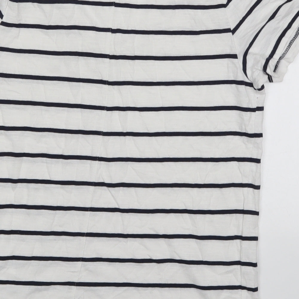 F&F Womens White Striped Cotton Basic T-Shirt Size 6 V-Neck