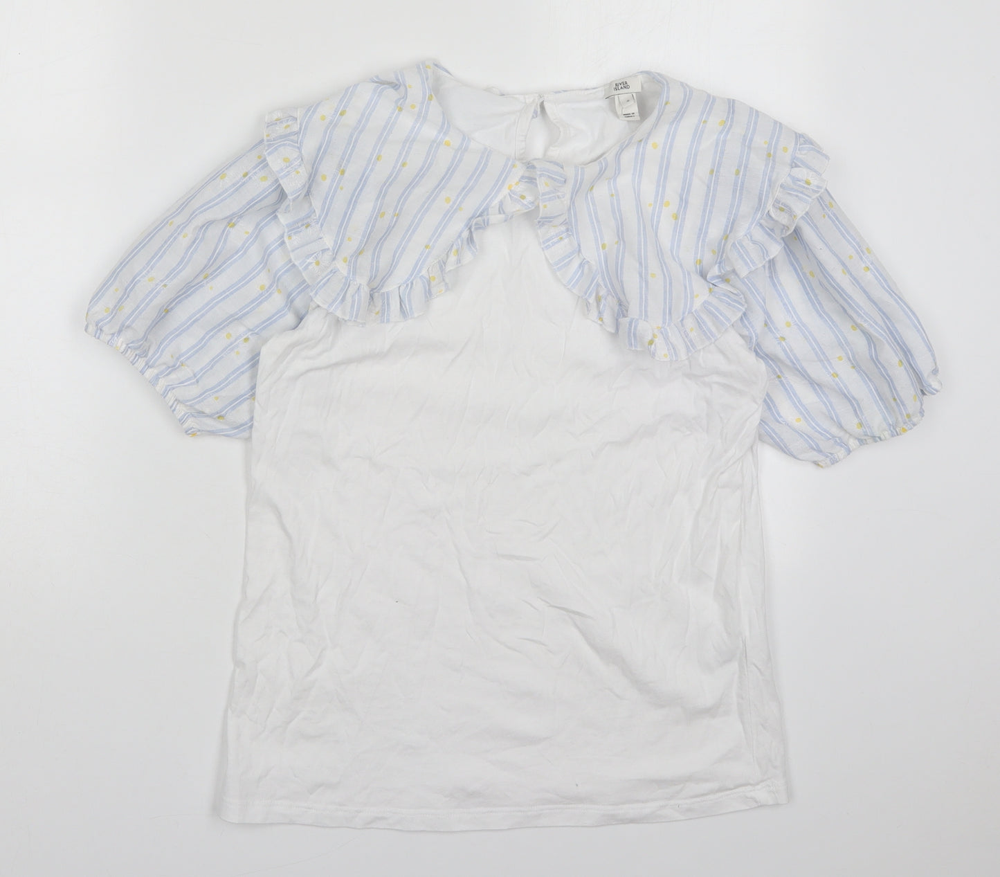 River Island Womens White Striped Cotton Basic T-Shirt Size 8 Collared