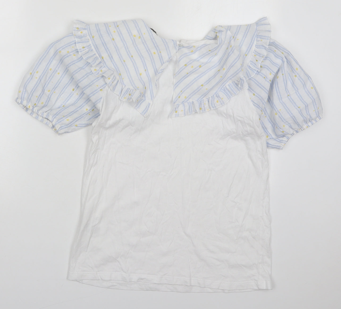 River Island Womens White Striped Cotton Basic T-Shirt Size 8 Collared