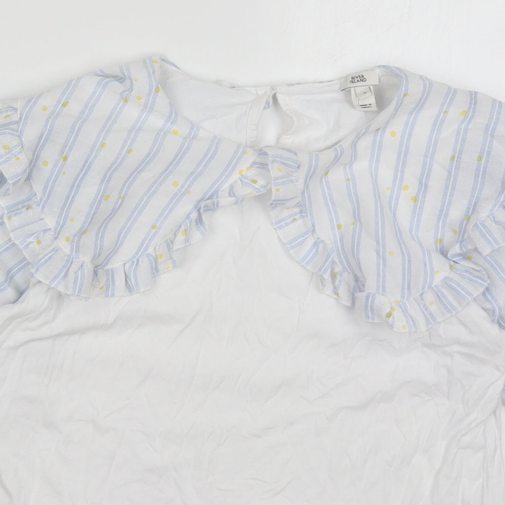River Island Womens White Striped Cotton Basic T-Shirt Size 8 Collared