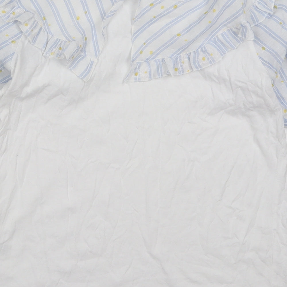 River Island Womens White Striped Cotton Basic T-Shirt Size 8 Collared