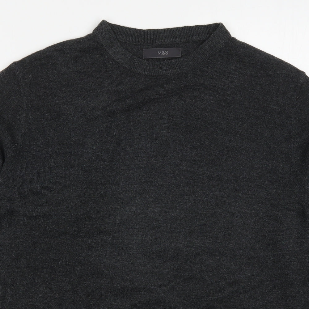 Marks and Spencer Mens Grey Round Neck  Acrylic Pullover Jumper Size L