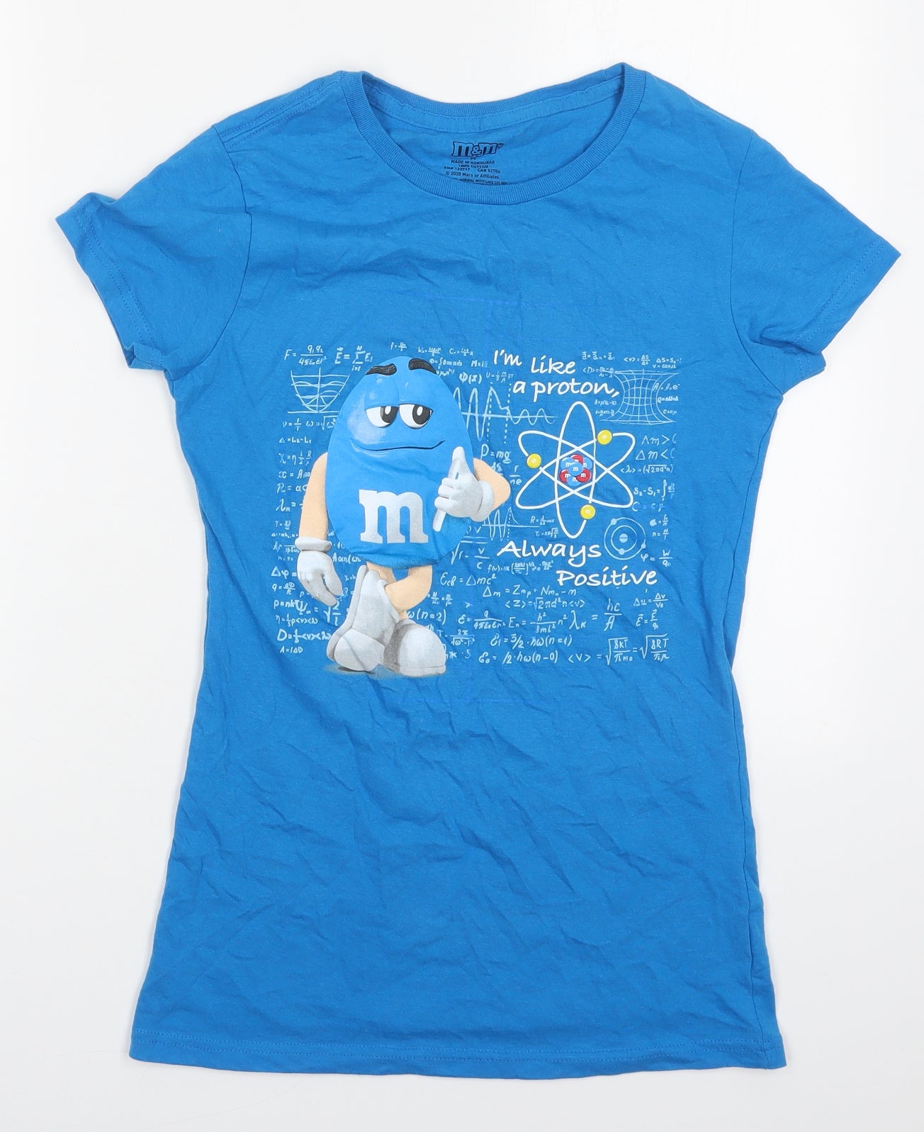 Preworn Womens Blue  Cotton Basic T-Shirt Size M Crew Neck - M&M's