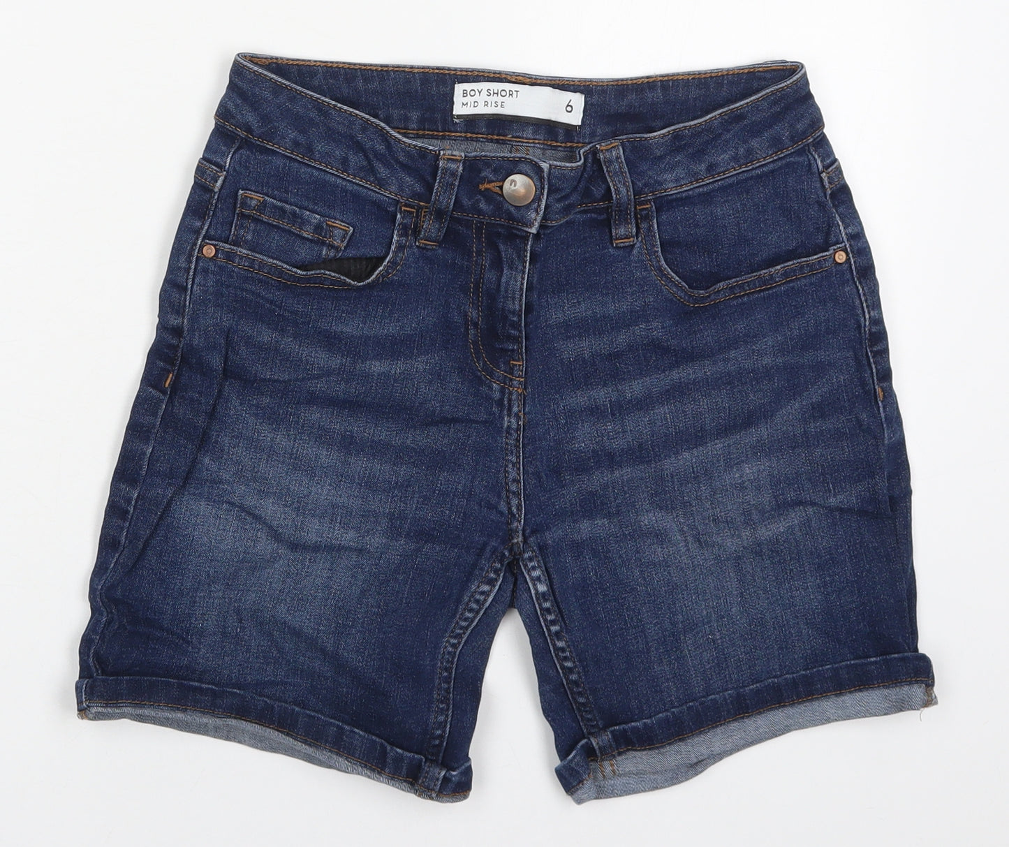 Preworn Womens Blue  Cotton Boyfriend Shorts Size 6 L5 in Regular Button