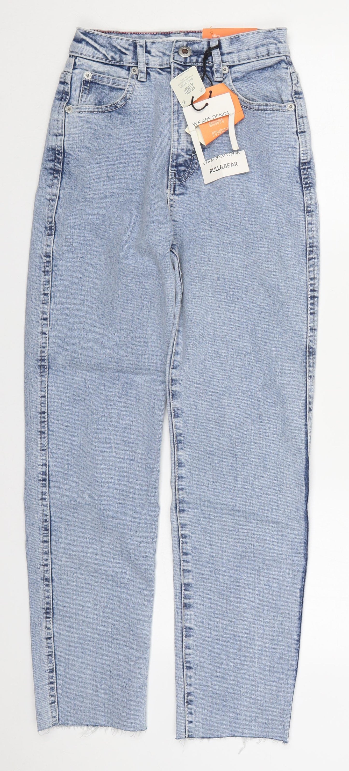 Pull & Bear Womens Blue  Cotton Mom Jeans Size 4 L28 in Slim Button