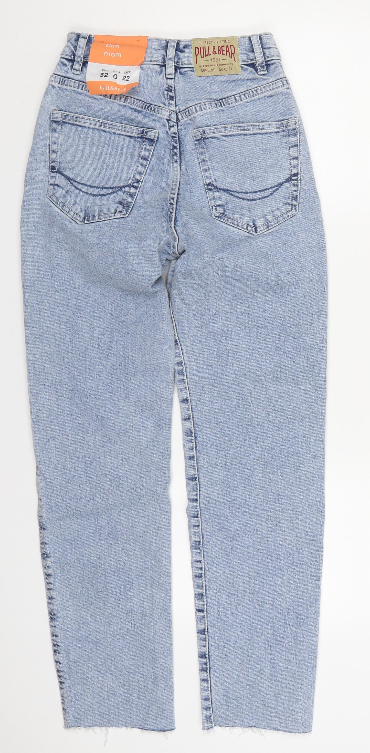 Pull & Bear Womens Blue  Cotton Mom Jeans Size 4 L28 in Slim Button