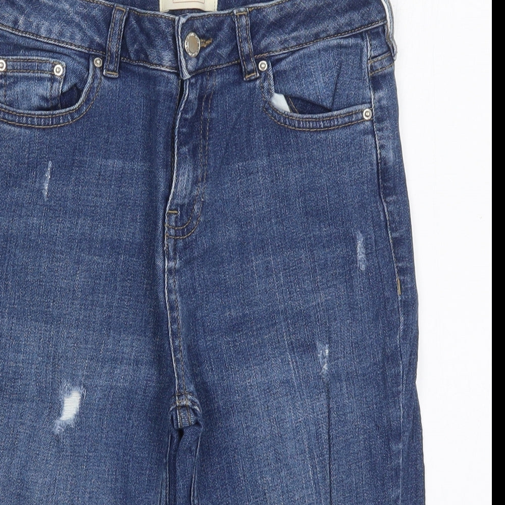 F&F Womens Blue  Cotton Bermuda Shorts Size 6 L12 in Regular Button - Distressed Look