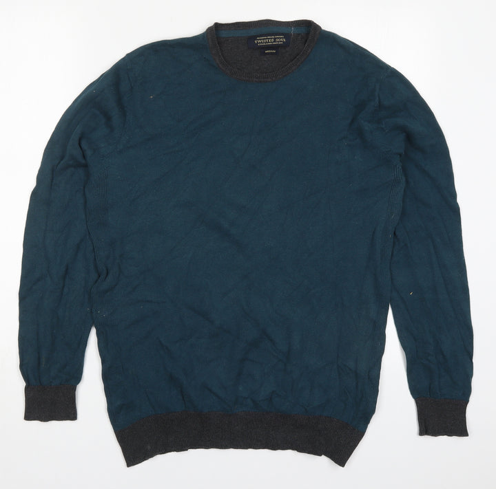 Twisted Soul Mens Blue Round Neck Cotton Pullover Jumper Size M