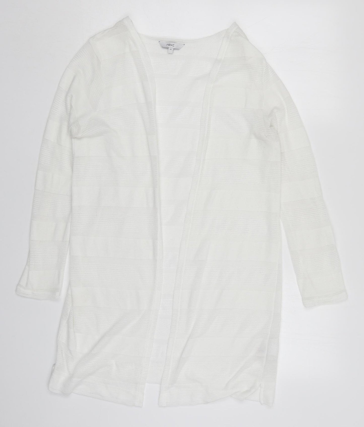 NEXT Womens White V-Neck Striped Polyester Cardigan Jumper Size 14
