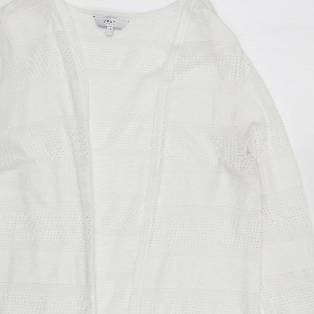 NEXT Womens White V-Neck Striped Polyester Cardigan Jumper Size 14