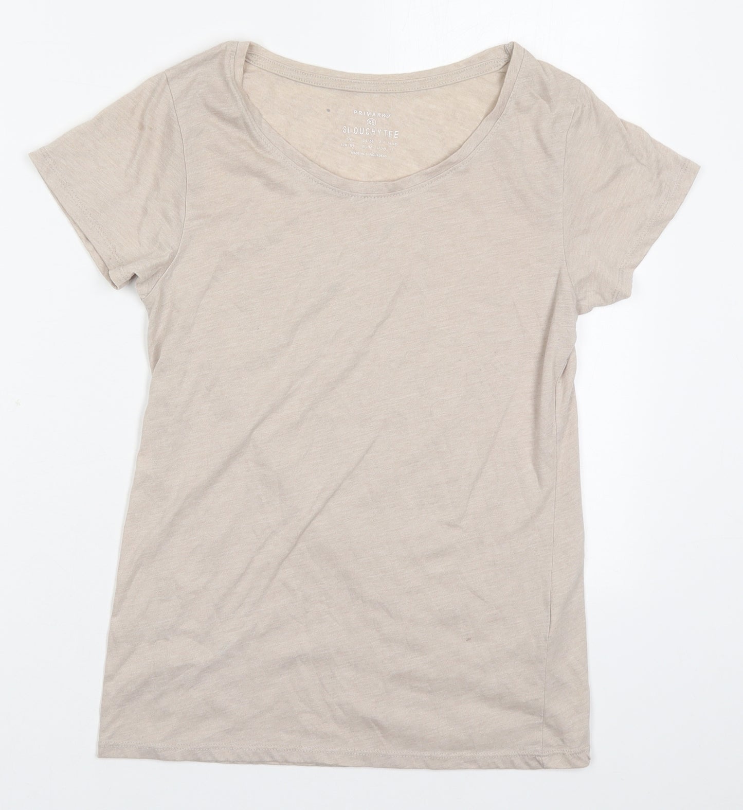 Primark Womens Beige  Polyester Basic T-Shirt Size 6 Round Neck