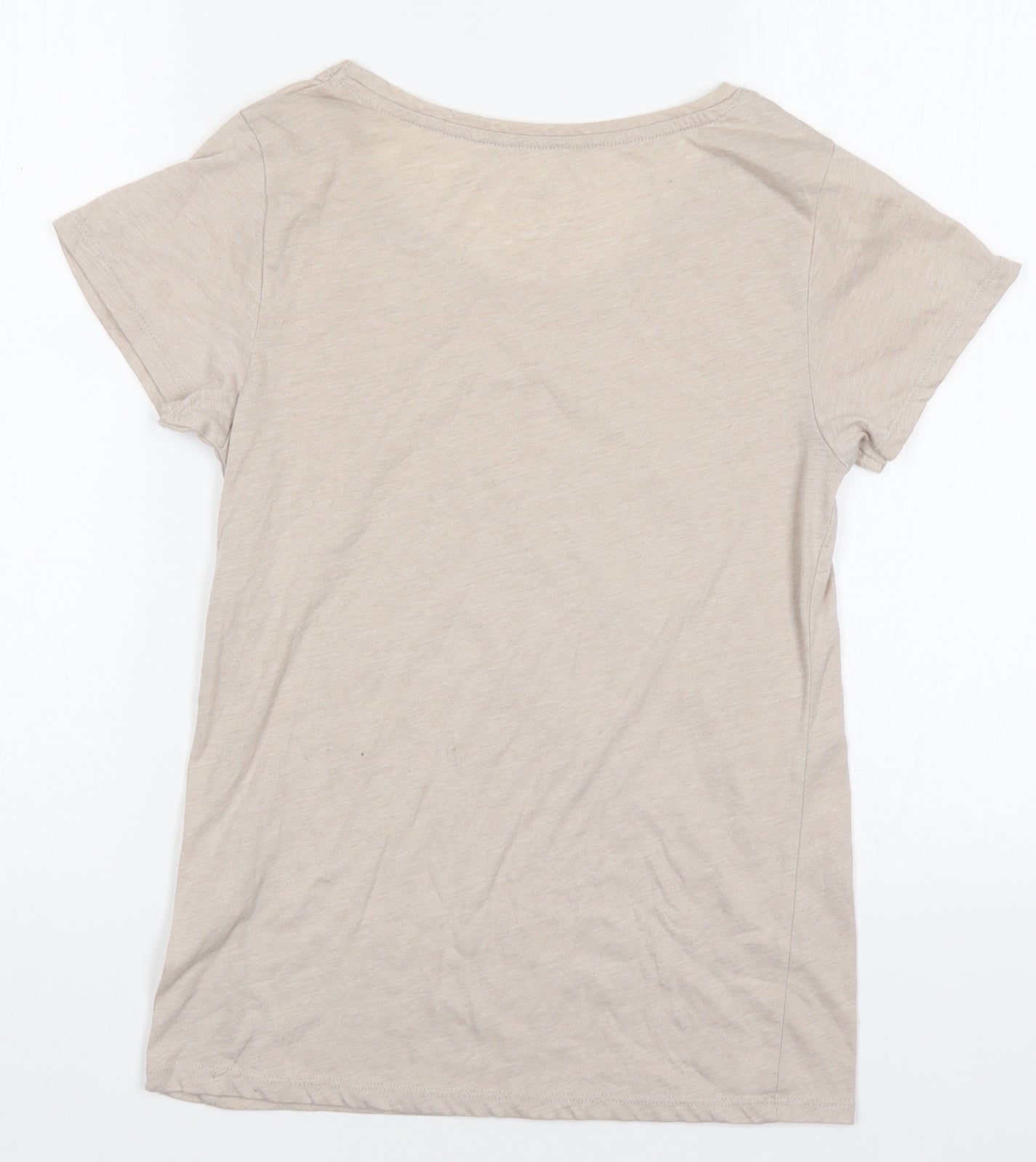 Primark Womens Beige  Polyester Basic T-Shirt Size 6 Round Neck