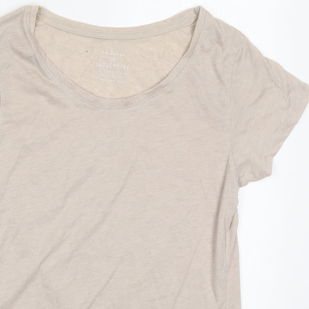Primark Womens Beige  Polyester Basic T-Shirt Size 6 Round Neck
