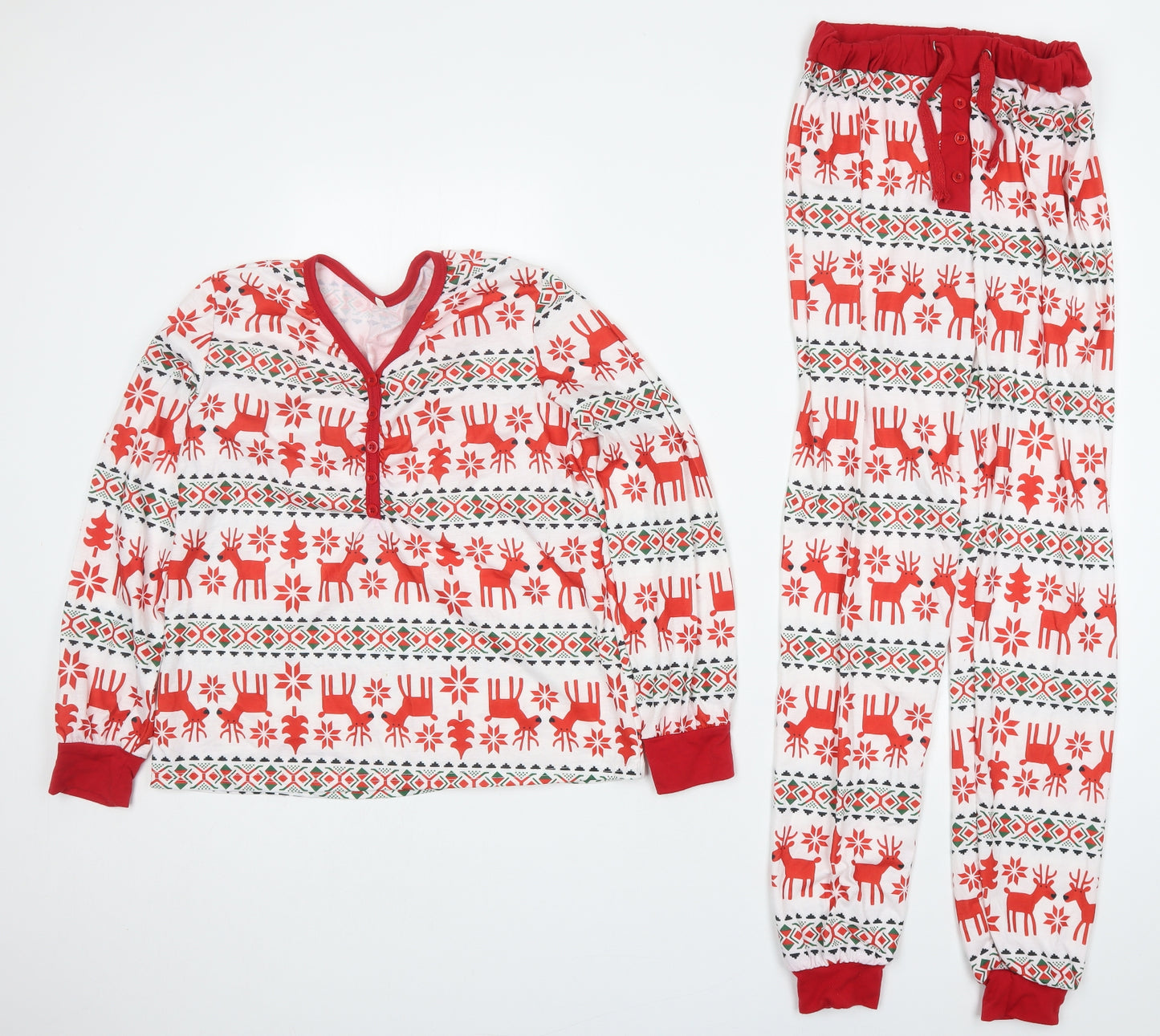 Preworn Womens Red Geometric Cotton Top Pyjama Set Size S   - Christmas Pyjama Set