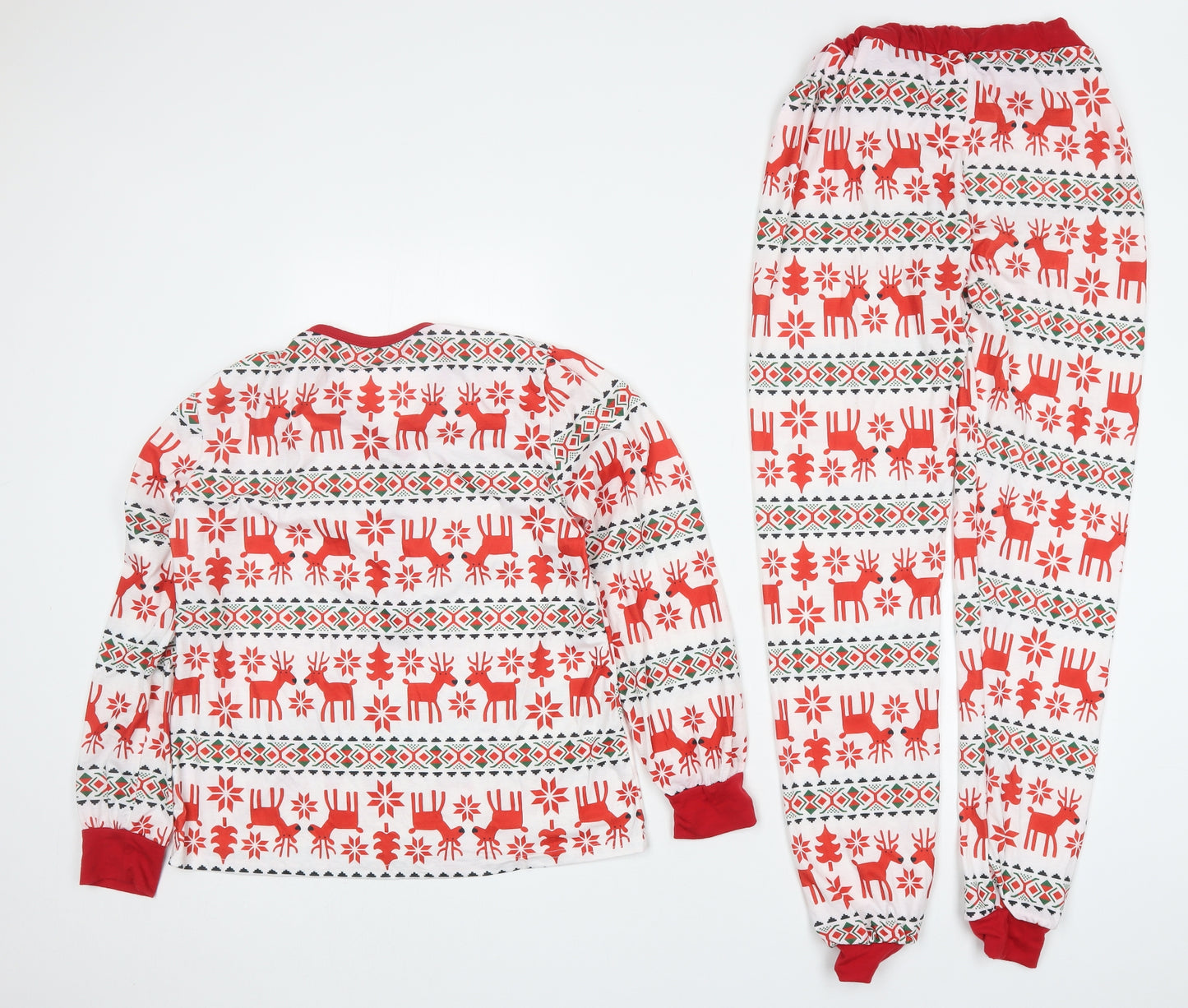 Preworn Womens Red Geometric Cotton Top Pyjama Set Size S   - Christmas Pyjama Set
