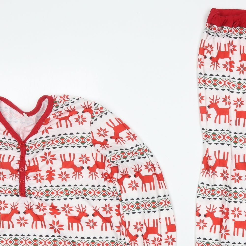 Preworn Womens Red Geometric Cotton Top Pyjama Set Size S   - Christmas Pyjama Set