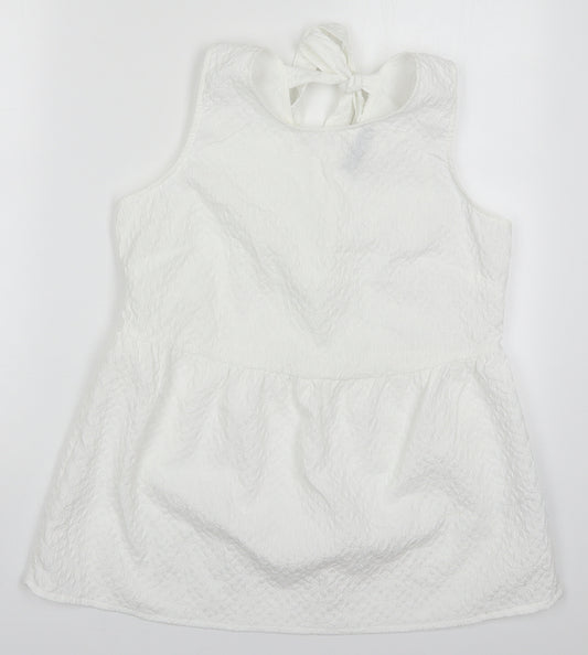 Front view of F&F women’s white polyester basic tank, size UK 14, round neck