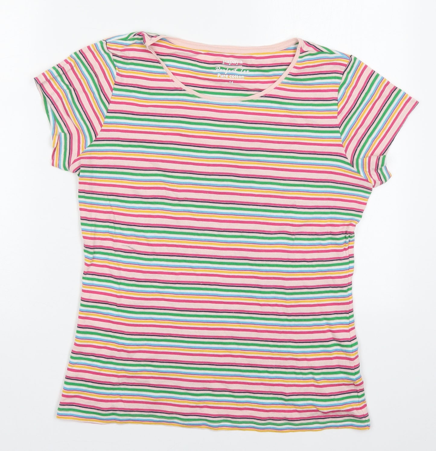 Matalan Womens Multicoloured Striped Cotton Basic T-Shirt Size 14 Round Neck