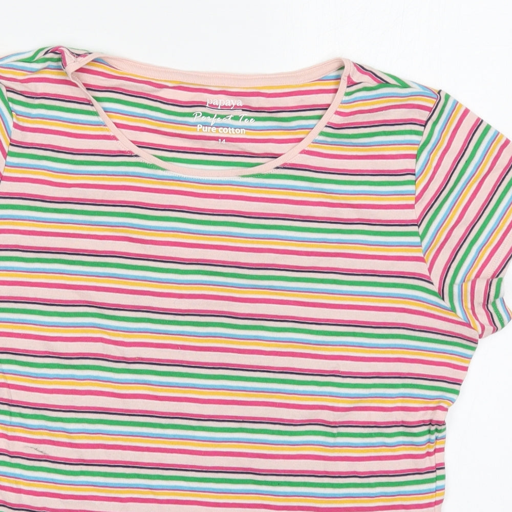 Matalan Womens Multicoloured Striped Cotton Basic T-Shirt Size 14 Round Neck