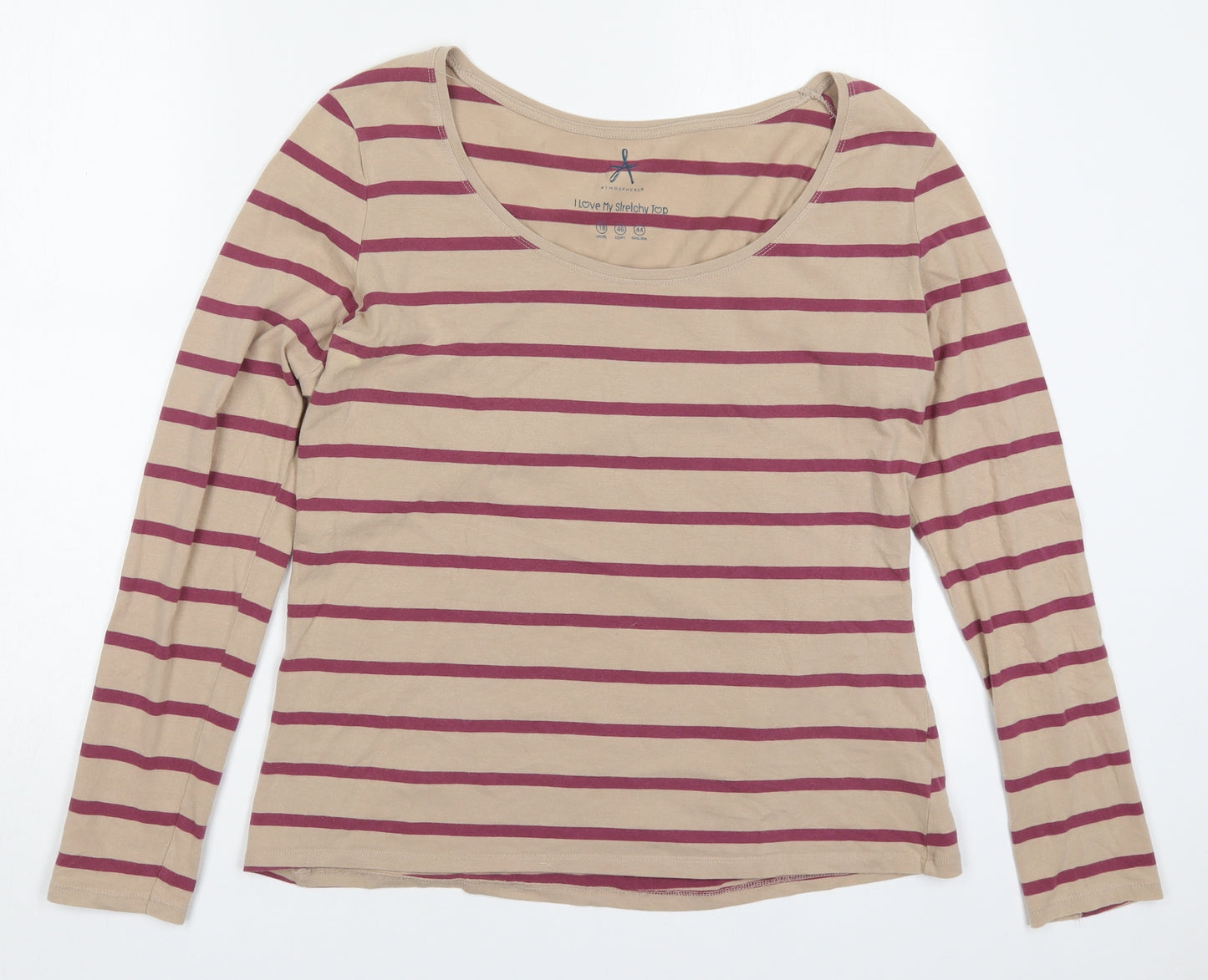 Atmosphere Womens Beige Striped Cotton Basic T-Shirt Size 18 Round Neck - Pink