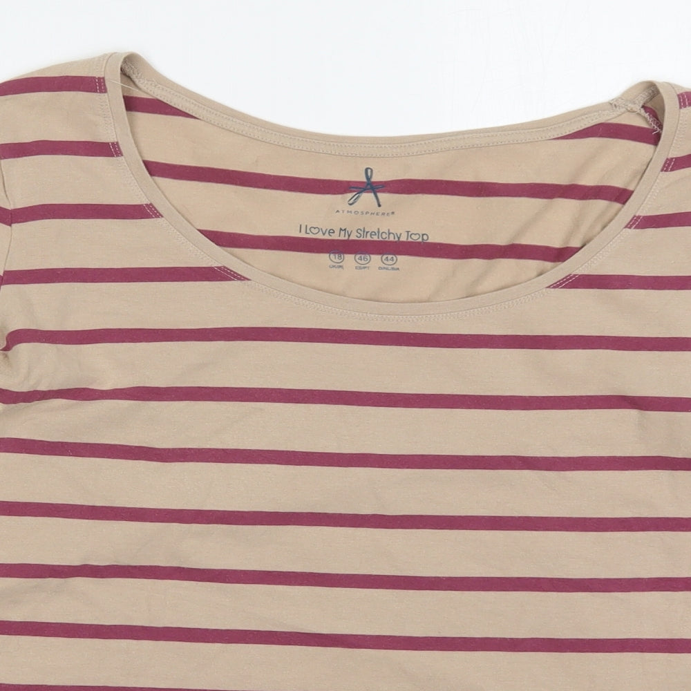 Atmosphere Womens Beige Striped Cotton Basic T-Shirt Size 18 Round Neck - Pink