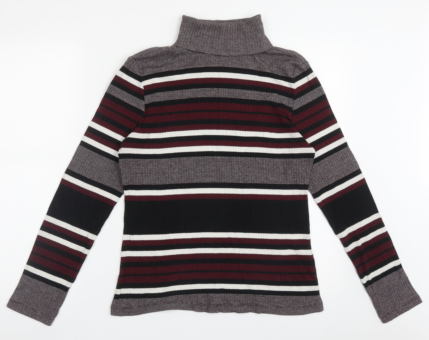 New Look Womens Purple Roll Neck Striped Cotton Pullover Jumper Size 18