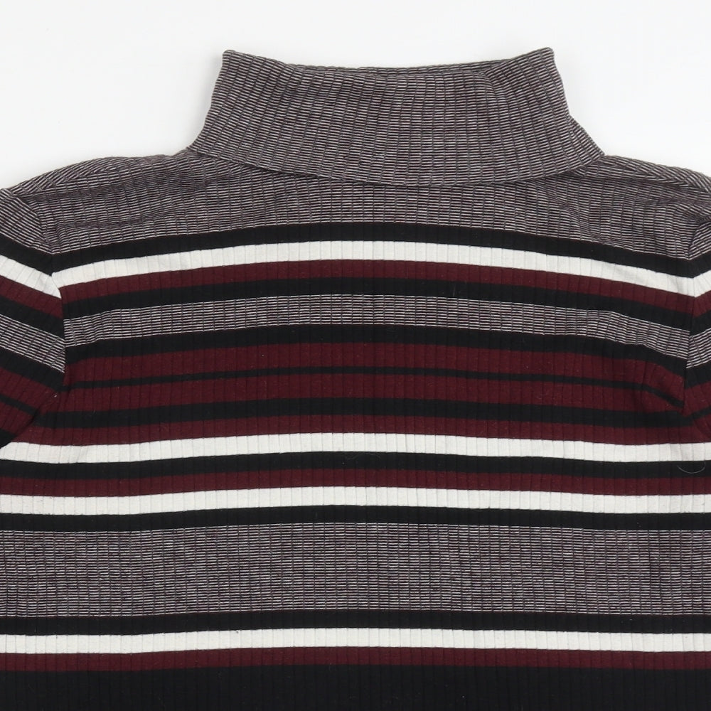 New Look Womens Purple Roll Neck Striped Cotton Pullover Jumper Size 18