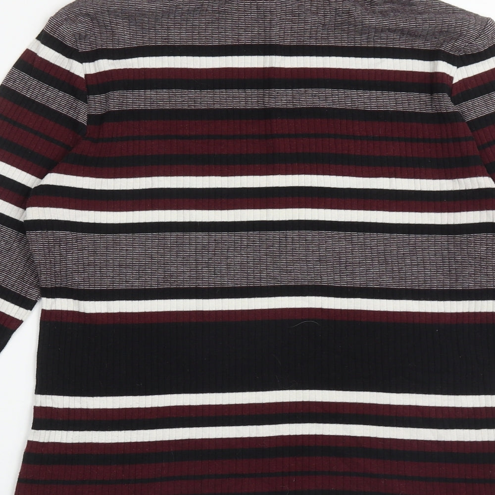 New Look Womens Purple Roll Neck Striped Cotton Pullover Jumper Size 18