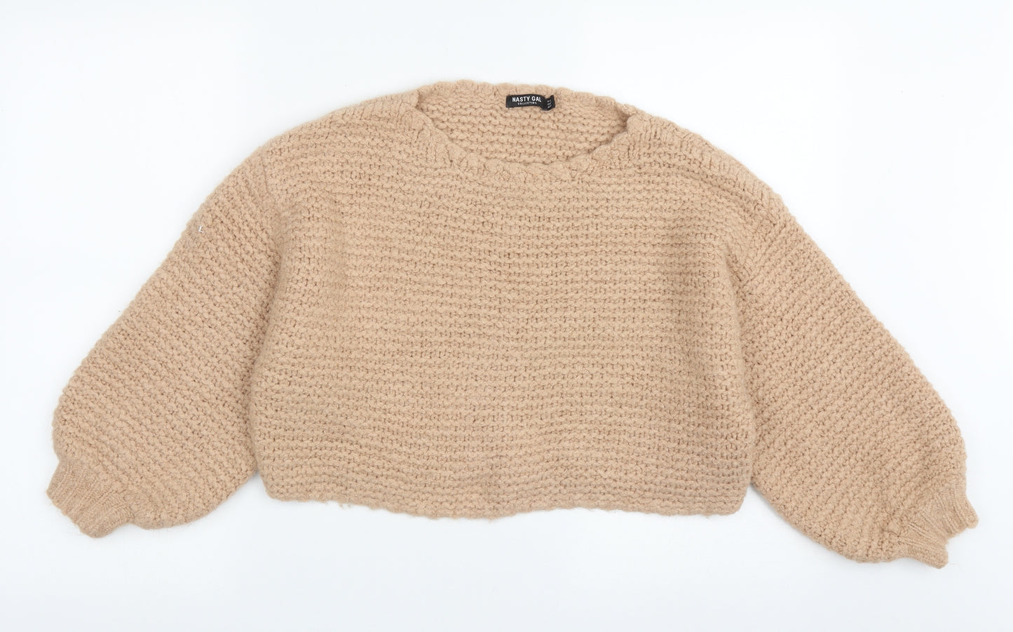 Nasty Gal Womens Beige Crew Neck  Acrylic Pullover Jumper Size M   - crop jumper