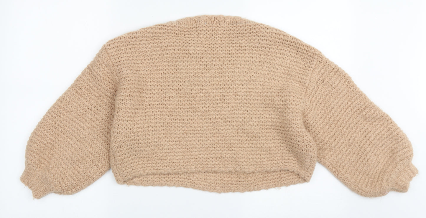 Nasty Gal Womens Beige Crew Neck  Acrylic Pullover Jumper Size M   - crop jumper