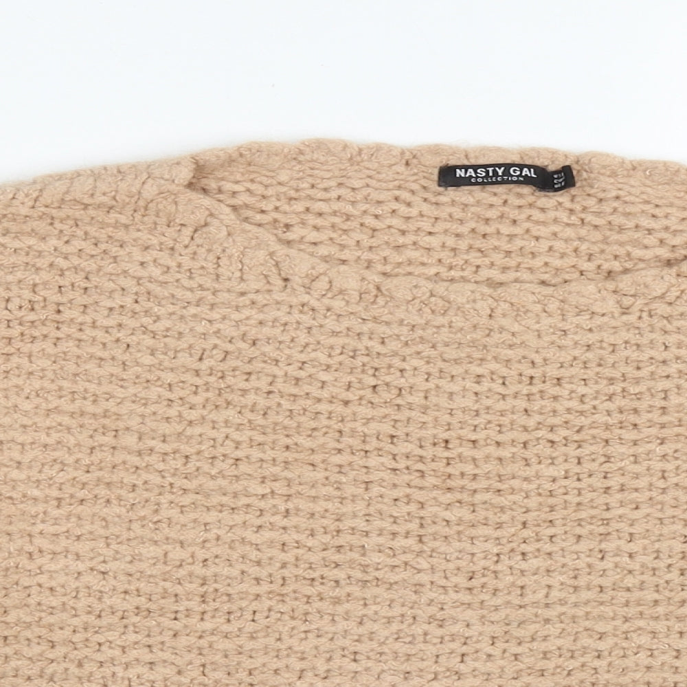 Nasty Gal Womens Beige Crew Neck  Acrylic Pullover Jumper Size M   - crop jumper