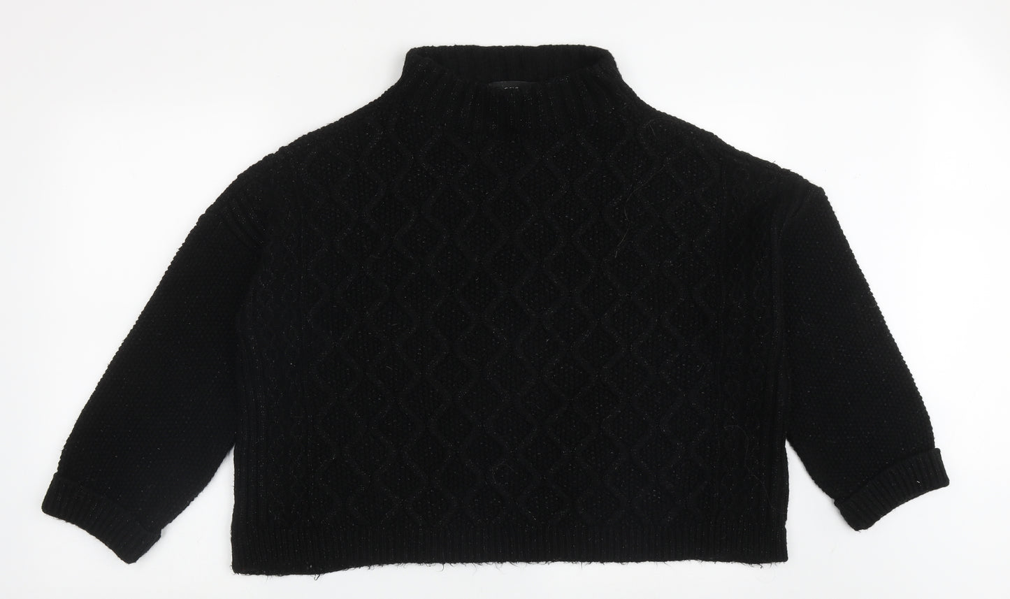 NEXT Womens Black High Neck Argyle/Diamond Acrylic Pullover Jumper Size L