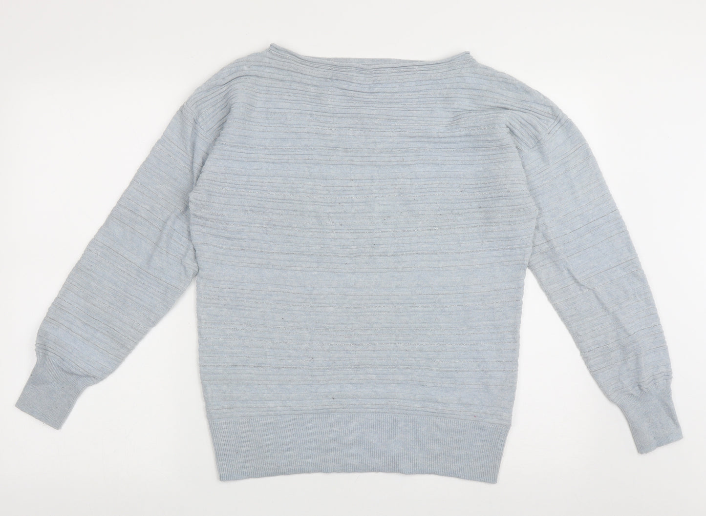 RJR.John Rocha Womens Blue Boat Neck Striped Nylon Pullover Jumper Size 14