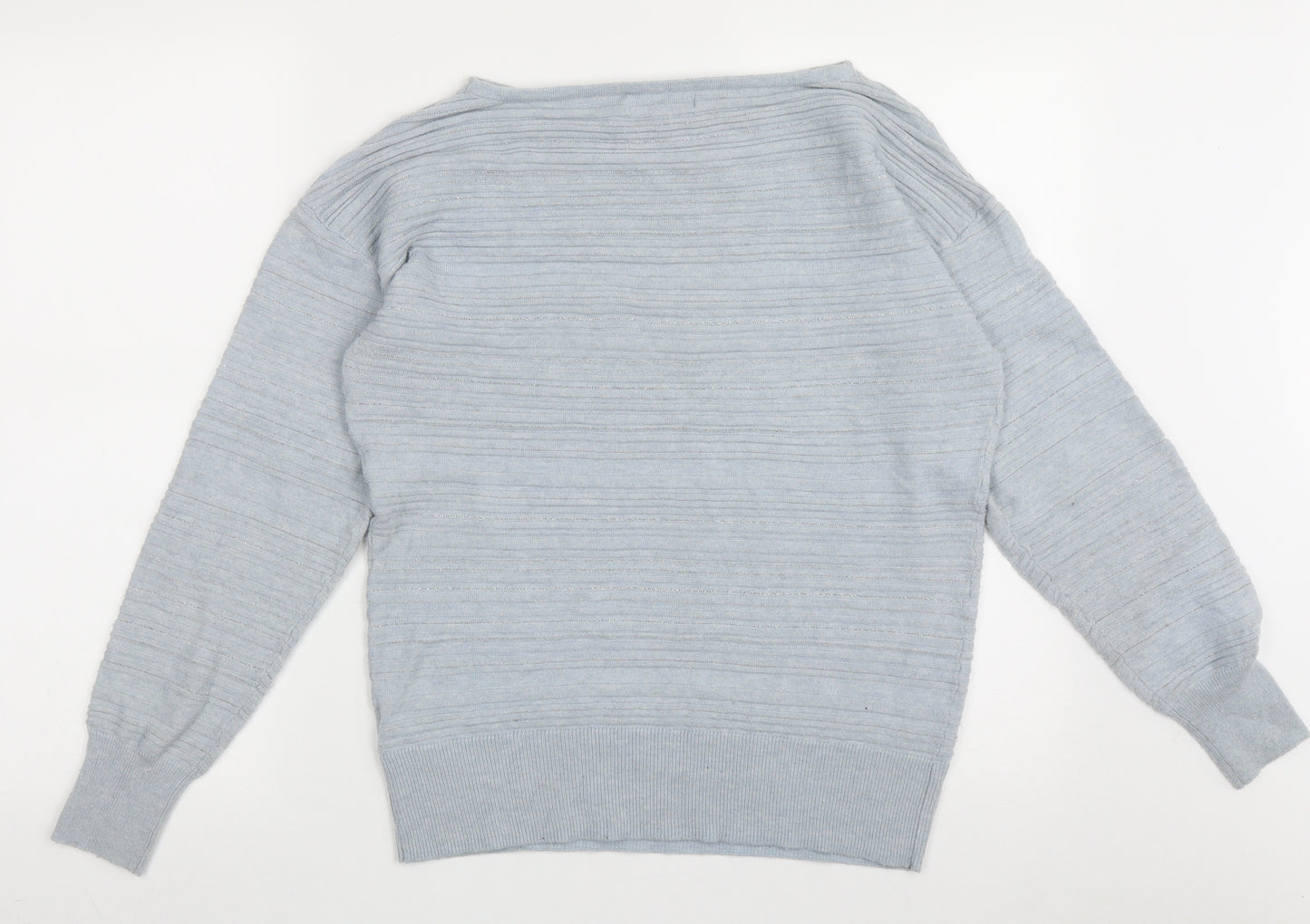 RJR.John Rocha Womens Blue Boat Neck Striped Nylon Pullover Jumper Size 14