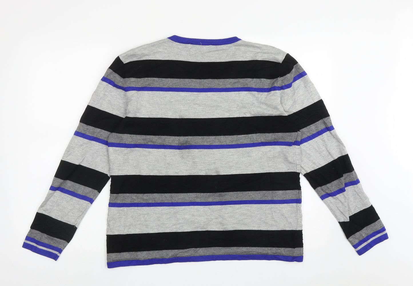 Mud Flowers Womens Grey Crew Neck Striped Viscose Pullover Jumper Size L