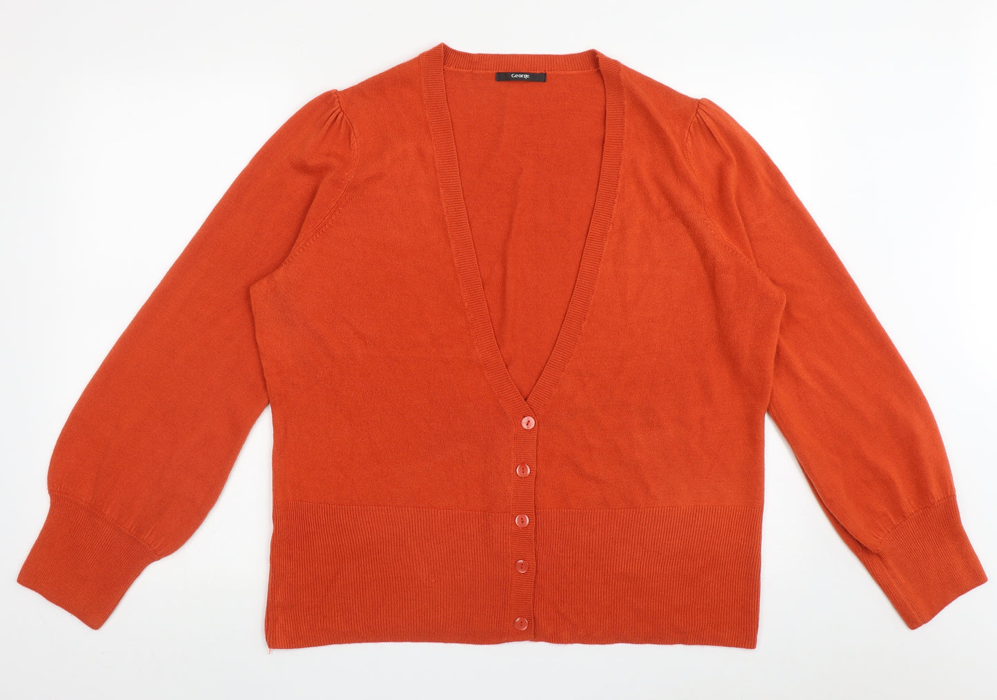 George Womens Orange V-Neck  Acrylic Cardigan Jumper Size 24