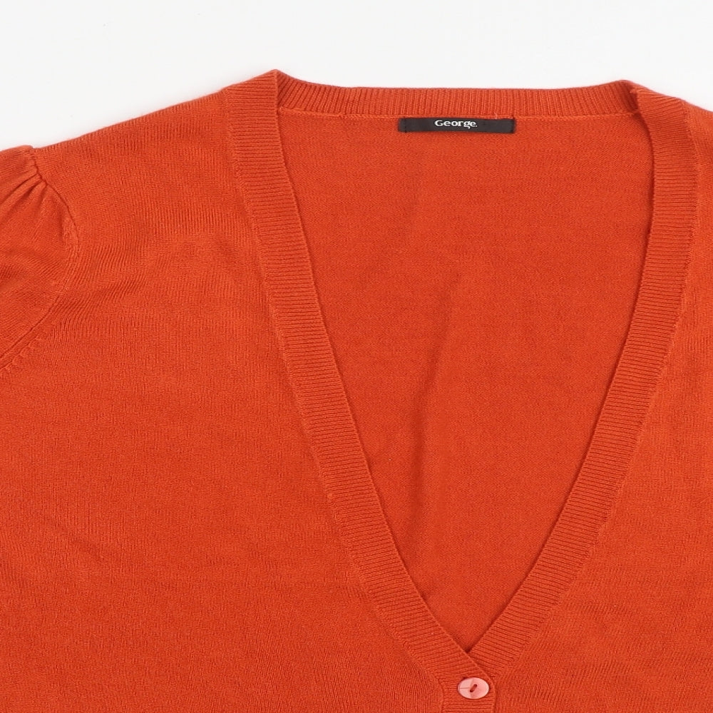 George Womens Orange V-Neck  Acrylic Cardigan Jumper Size 24